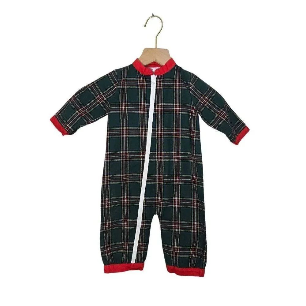 Vintage Plaid Romper Size 12 Months Classic Traditional Christmas Zip Up